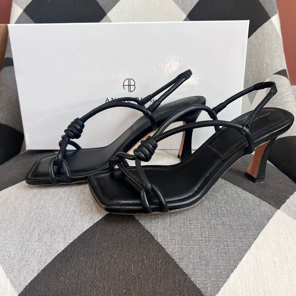 Anine Bing “Valentina” Black Strappy Heeled Sandals